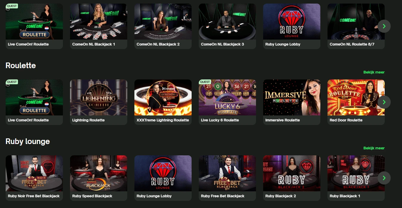 ComeOn Casino live casino
