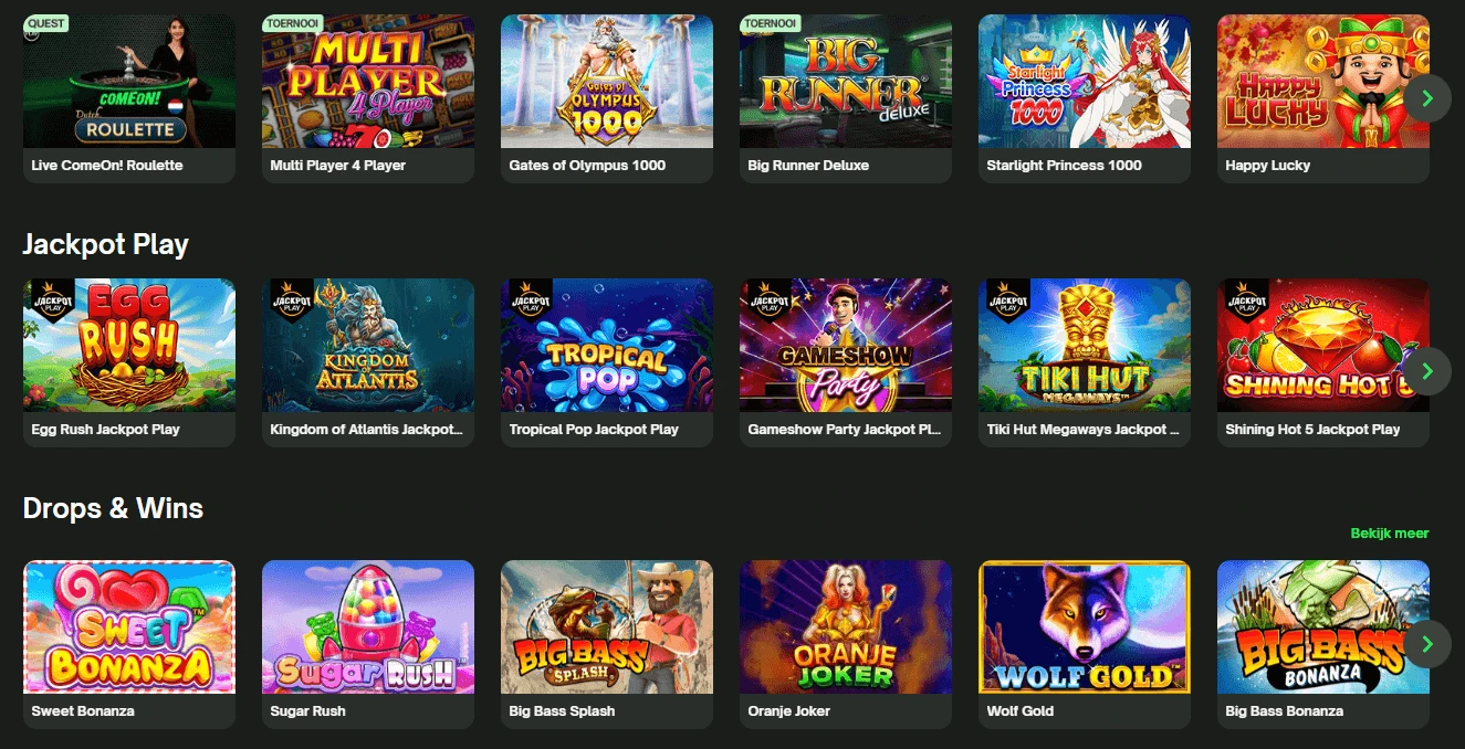 ComeOn Casino spelaanbod