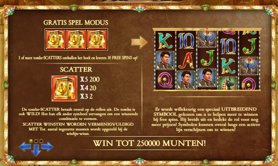 Scatter symbolen en waarde bij book of dead slot