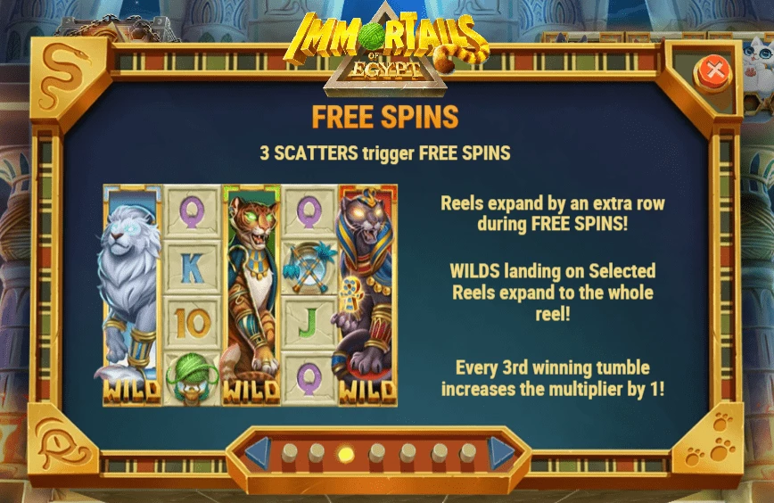 gratis spins immortails of egypt