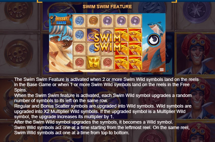 Swim features desert shark slot