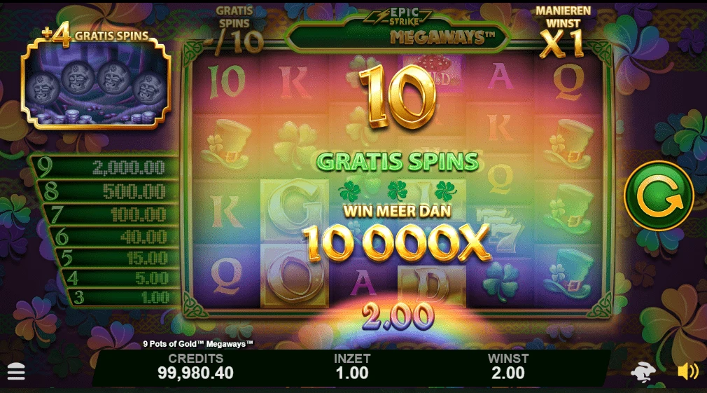 9 pots of gold megaways 10 gratis spins