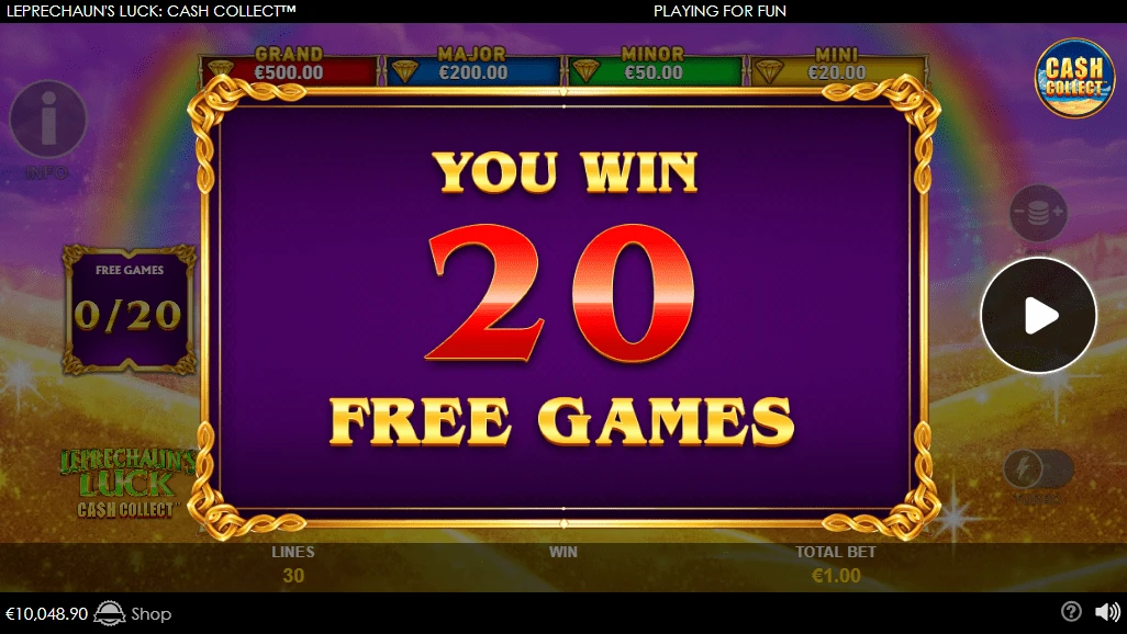 Leprechaun's Luck Cash Collect 20 gratis spins